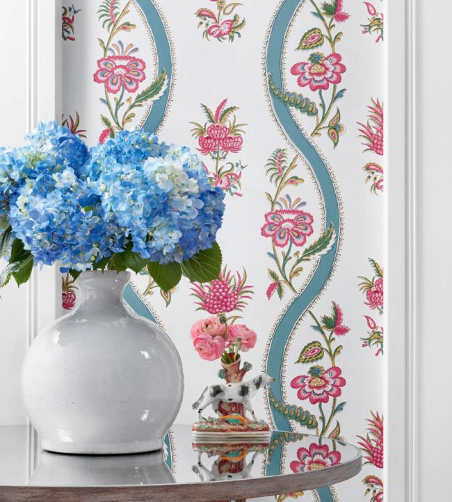 Ribbon Floral Wallpaper - Green - Thibaut - T36421 - Premier Wallcovering