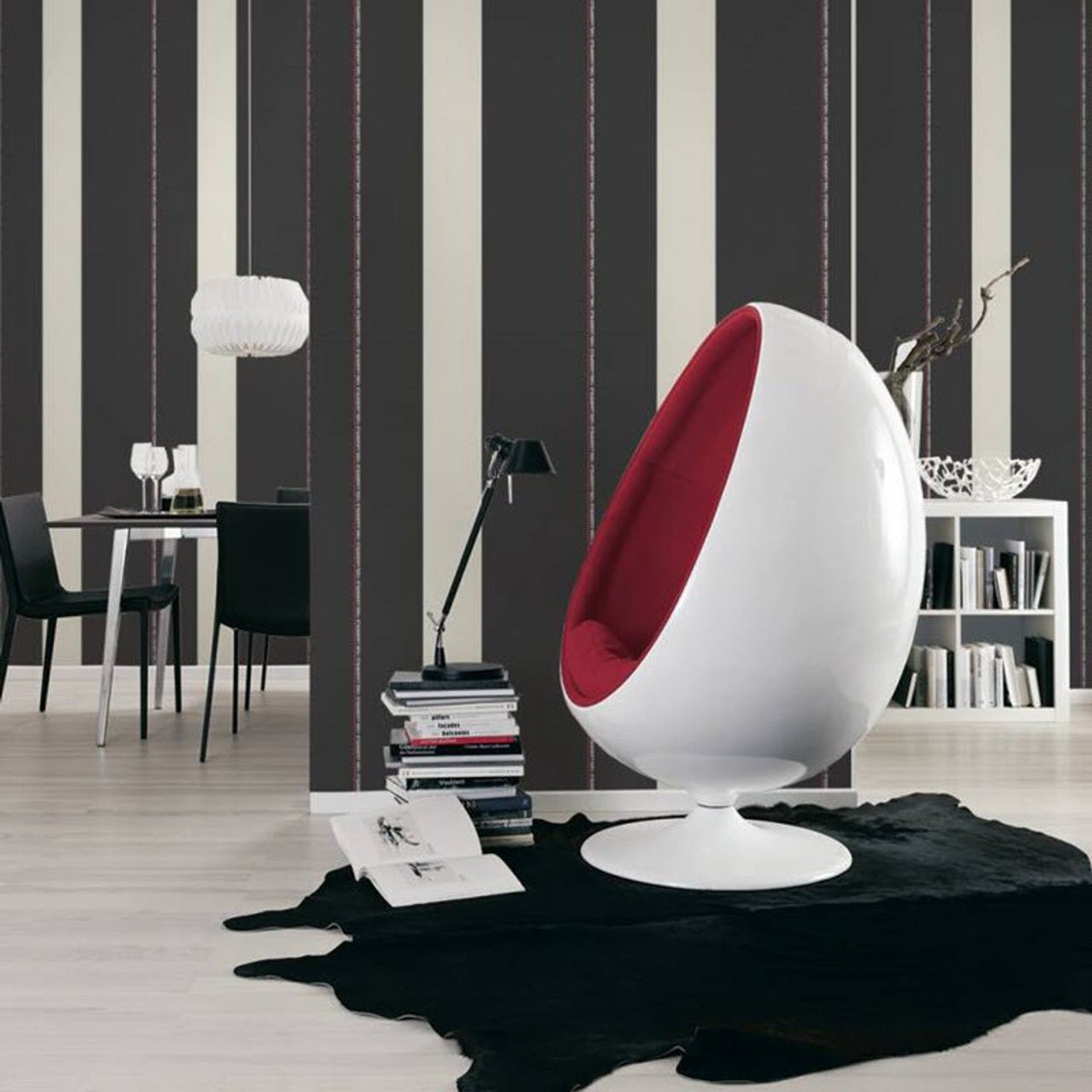 Ribbon Stripe Wallpaper - Black - A S Creation - Karl Lagerfield - 37848 - 2 - Premier Wallcovering