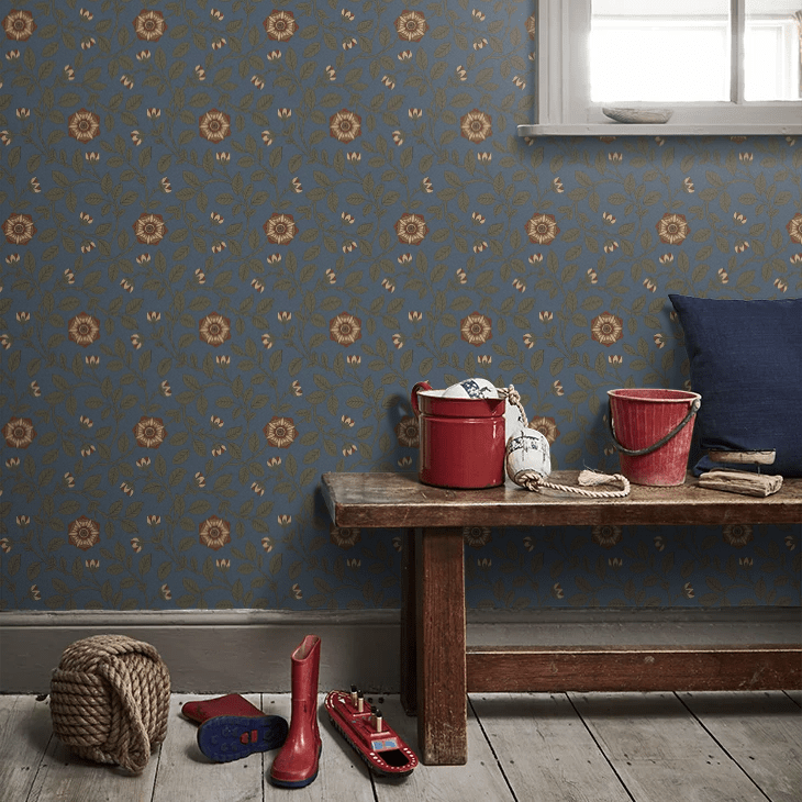 Richmond Green Wallpaper - Revival Blue - Little Greene - 0251RGREVIB - Premier Wallcovering
