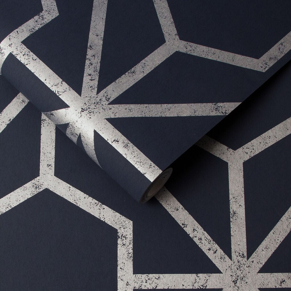 Rinku Wallpaper - Navy & Silver - Graham & Brown - 112200 - Premier Wallcovering