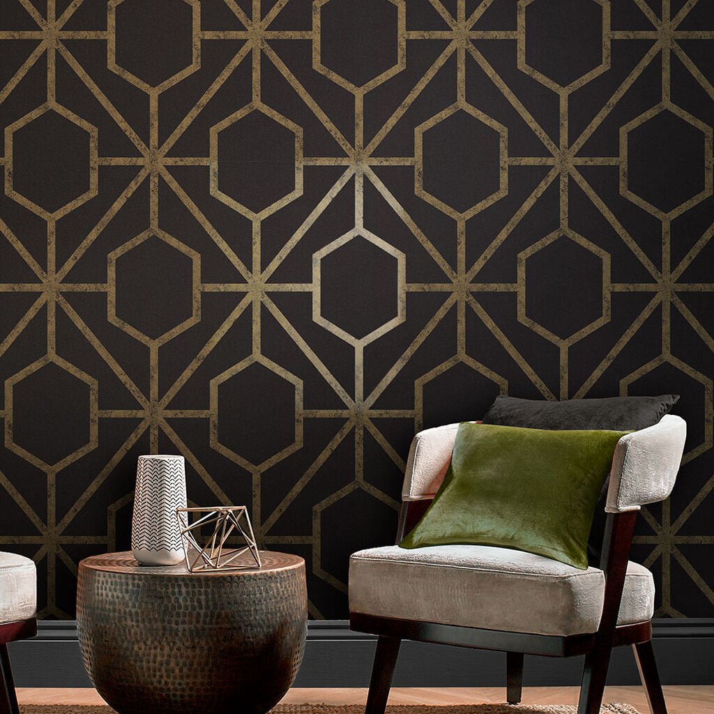 Rinku Wallpaper - Black Gold - Graham & Brown - 112197 - Premier Wallcovering