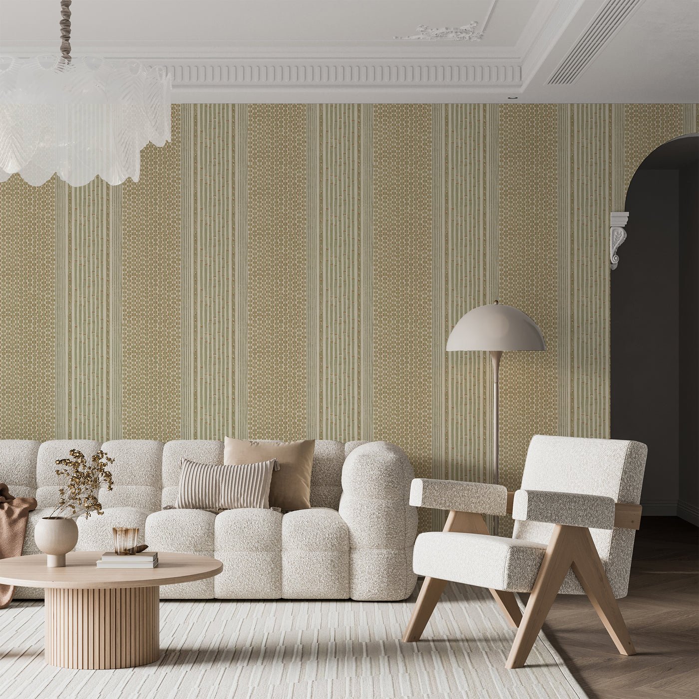 Rita Stripe Wallpaper - Sage and Orange - Josephine Munsey - JMW-104231 - Premier Wallcovering