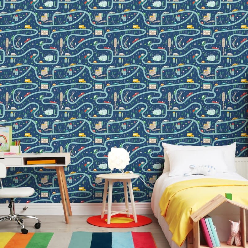 Road Trip Wallpaper - Indigo Riot - Hoopla Walls - HWA1308W - Premier Wallcovering