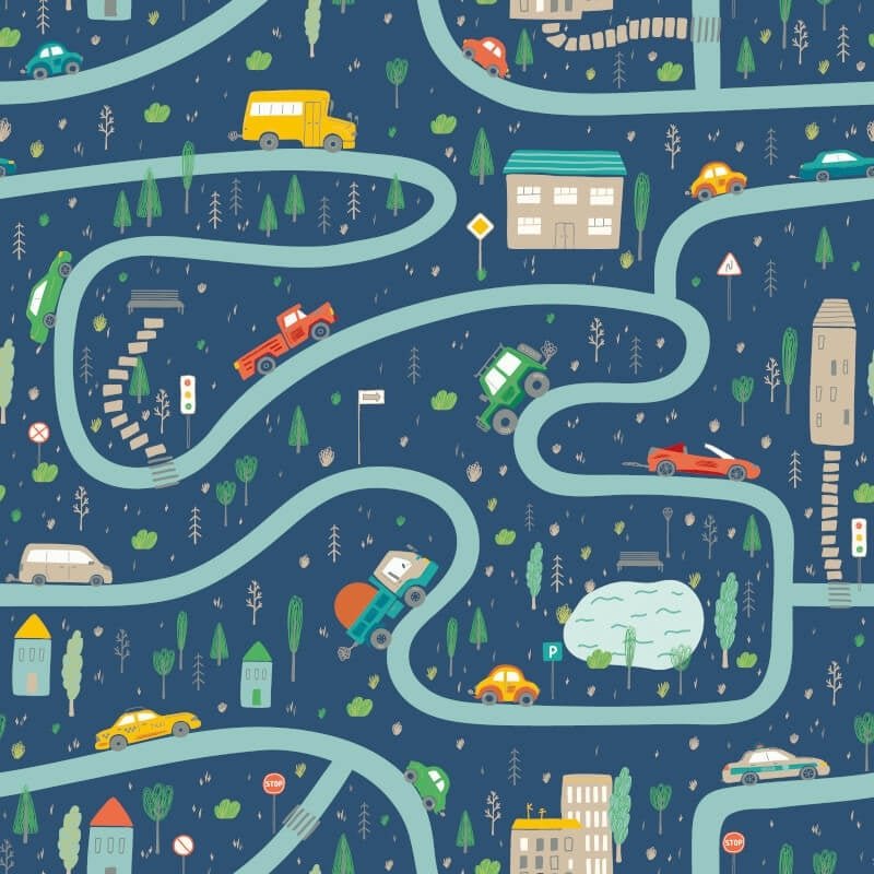 Road Trip Wallpaper - Indigo Riot - Hoopla Walls - HWA1308W - Premier Wallcovering