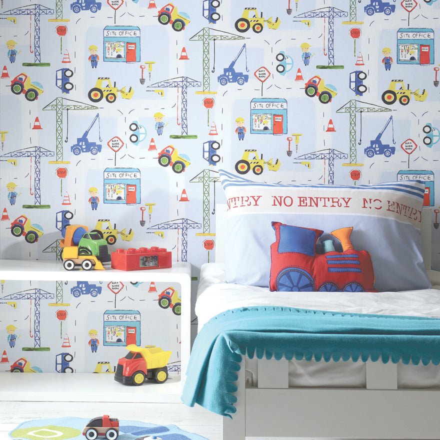 Roadworks Wallpaper - Ahead Blue - Holden Décor - 11051 - Premier Wallcovering