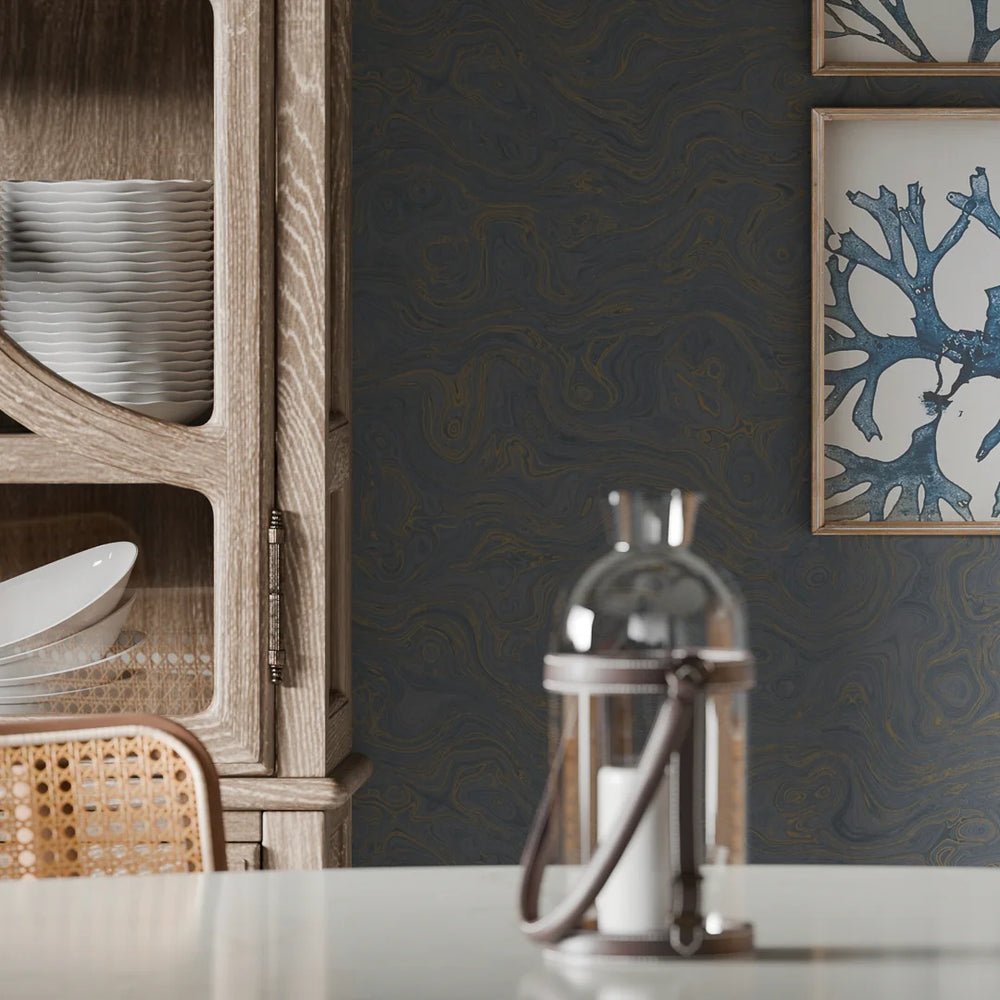 Rockpool Marble Wallpaper - Classic Navy - LAN100319 - Lucie Annabel - Premier Wallcovering