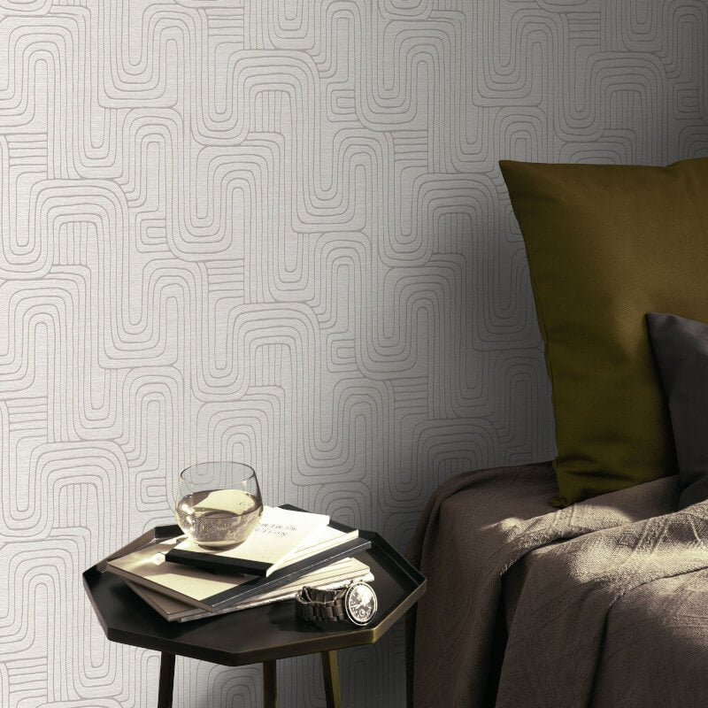 Rondo Curved Lines Metallic Wallpaper - Beige - Erismann - 10461 - 02 - Premier Wallcovering