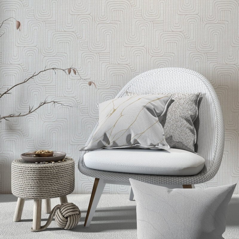 Rondo Curved Lines Metallic Wallpaper - Grey - Erismann - 10461 - 31 - Premier Wallcovering