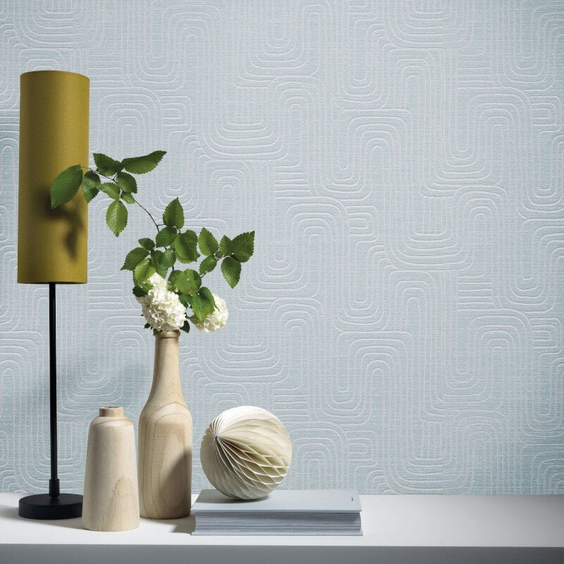 Rondo Curved Lines Metallic Wallpaper - Light Grey - Erismann - 10461 - 35 - Premier Wallcovering
