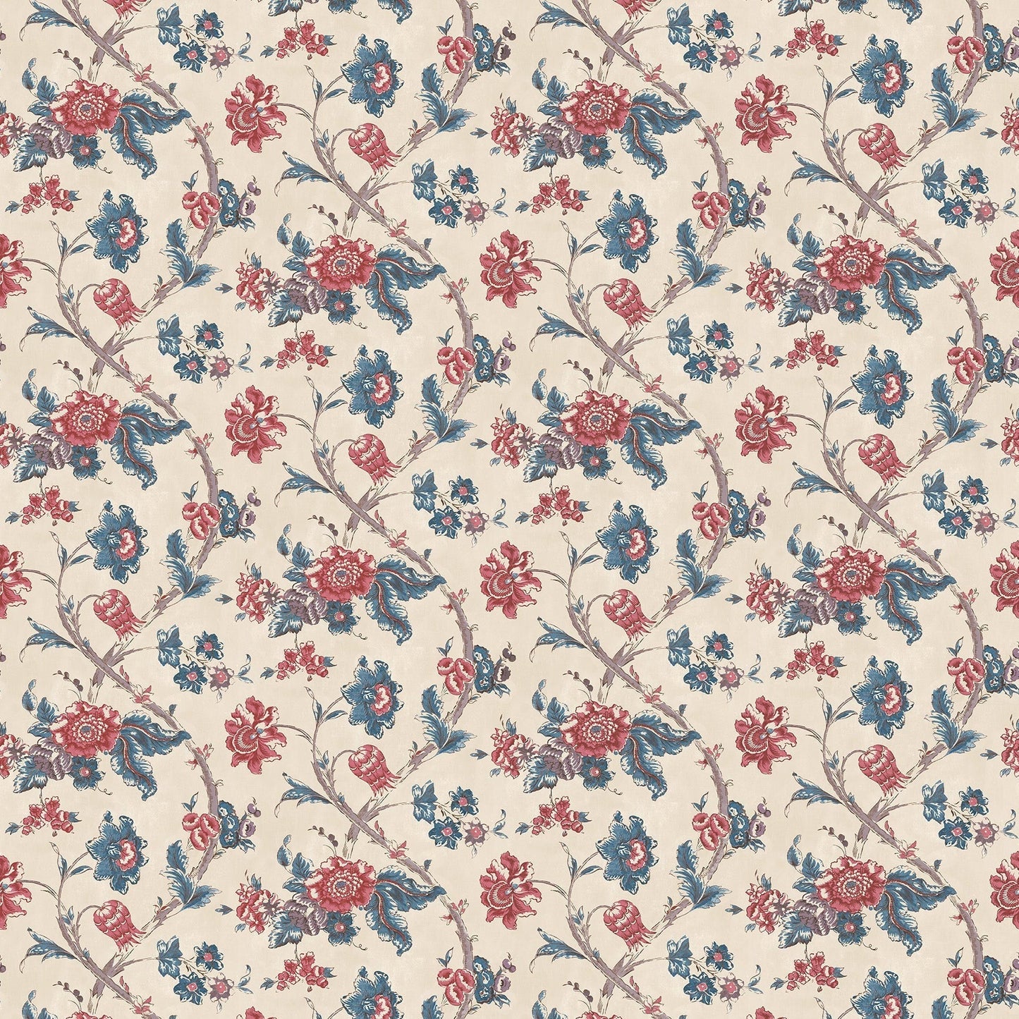 Rosa Antique Wallpaper - Red/Blue - Penny Morrison - ROSAANTIQUE-RB - Premier Wallcovering