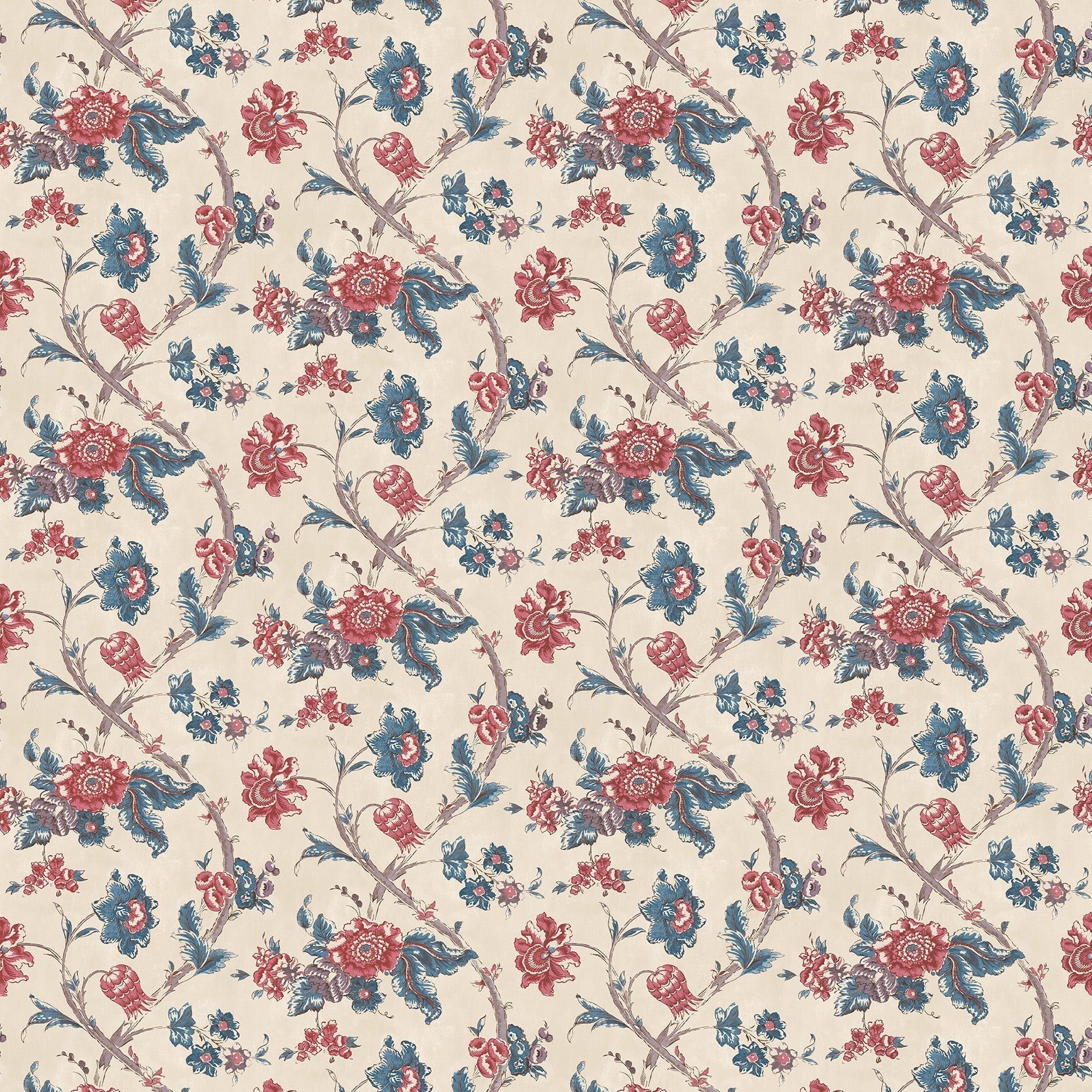 Rosa Antique Wallpaper - Red/Blue - Penny Morrison - ROSAANTIQUE-RB - Premier Wallcovering