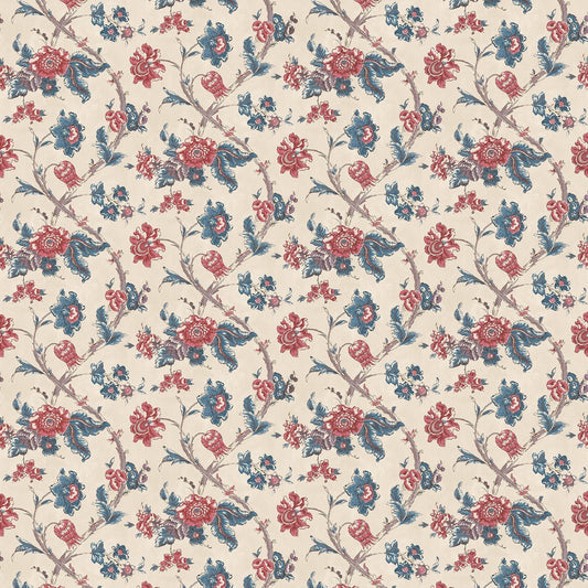 Rosa Antique Wallpaper - Red/Blue - Penny Morrison - ROSAANTIQUE-RB - Premier Wallcovering