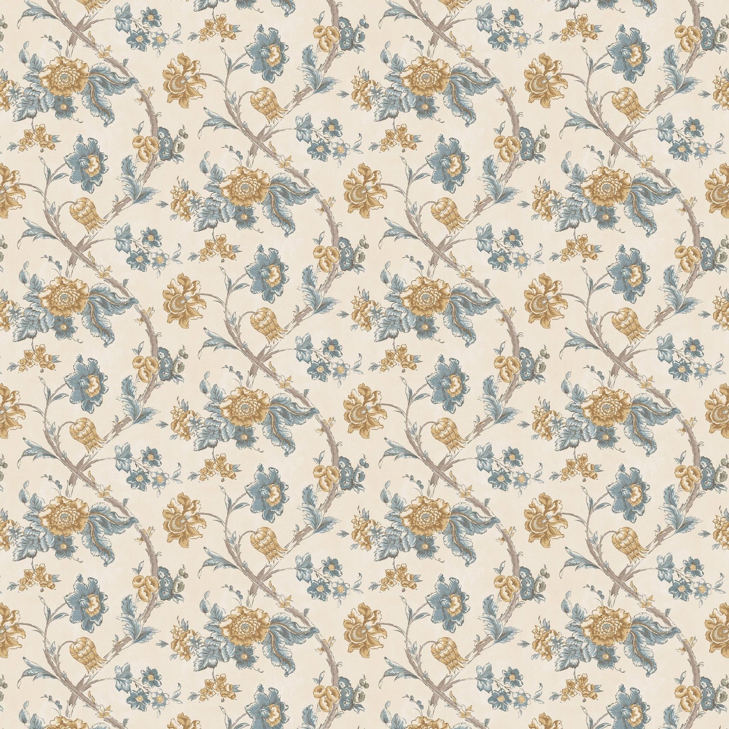 Rosa Antique Wallpaper - Yellow/Blue - Penny Morrison - ROSAANTIQUE-YB - Premier Wallcovering