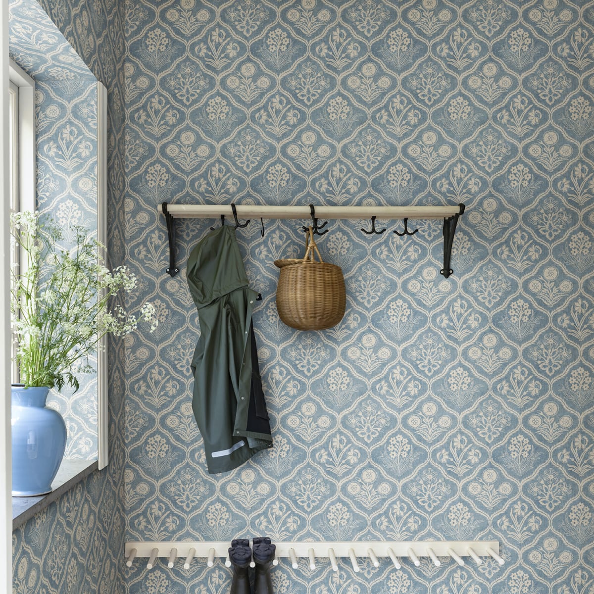 Rosa Wallpaper - Blue - Sandberg - S10828 - Premier Wallcovering