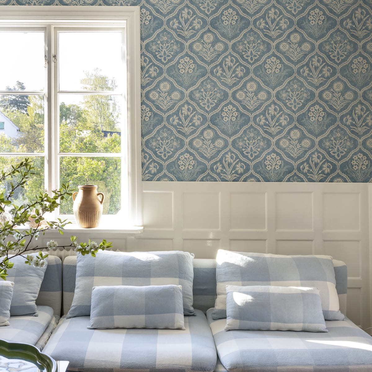 Rosa Wallpaper - Blue - Sandberg - S10828 - Premier Wallcovering
