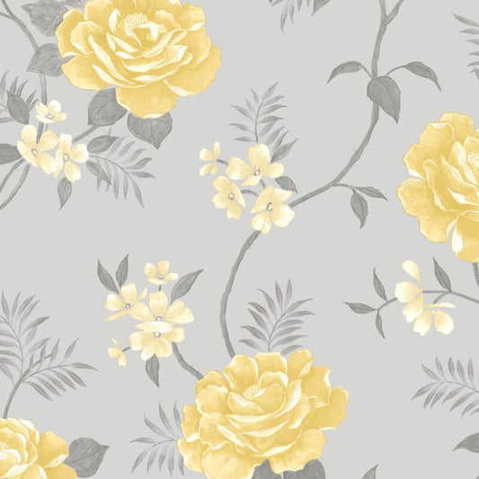 Rosalind Floral Metallic Wallpaper - Rose Grey/Oche - Muriva - 170501 - Premier Wallcovering