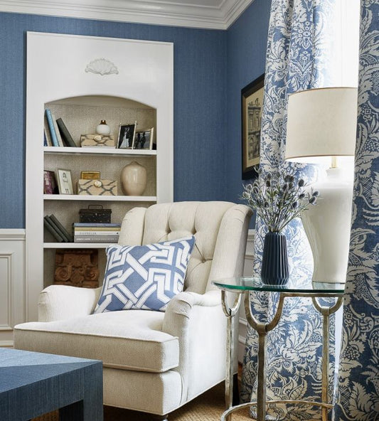 Roscoe Herringbone Wallpaper - Slate Blue - Thibaut - T72626 - Premier Wallcovering