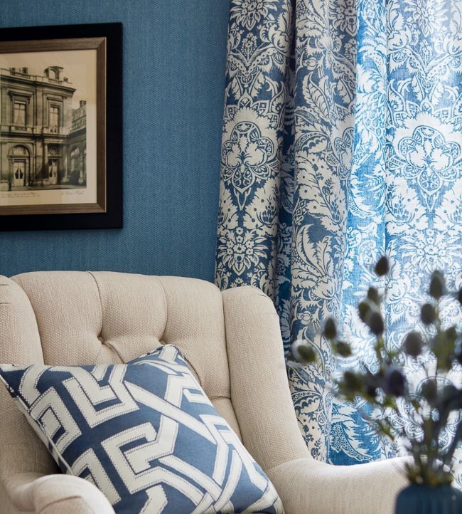 Roscoe Herringbone Wallpaper - Slate Blue - Thibaut - T72626 - Premier Wallcovering