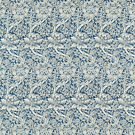 Rose and Thistle Fabric - Indigo - Morris & Co - 227035 - Premier Wallcovering