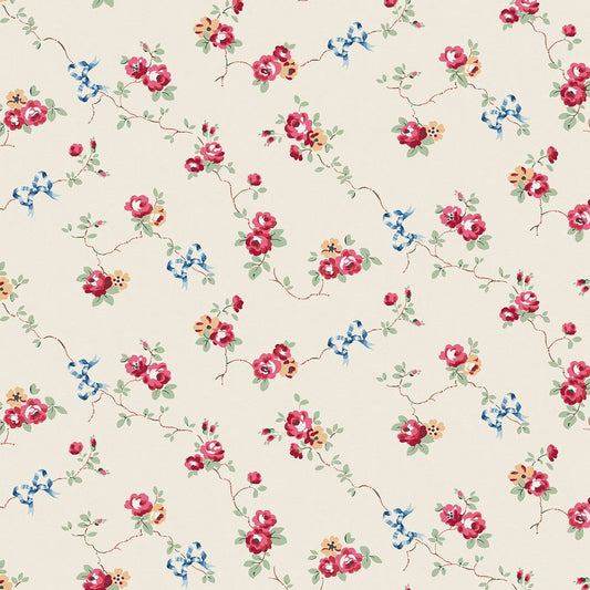 Rose & Bows Wallpaper - Cream - 125511 - Cath Kidston - Premier Wallcovering