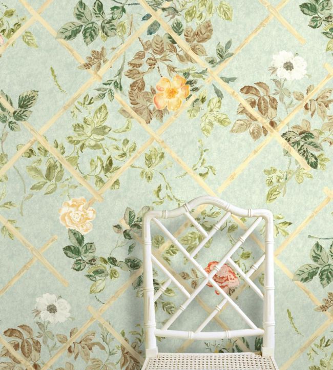 Rose Trellis Wallpaper - Duck Egg - Madeaux - W2300 - 02 - Premier Wallcovering