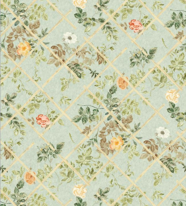 Rose Trellis Wallpaper - Duck Egg - Madeaux - W2300 - 02 - Premier Wallcovering