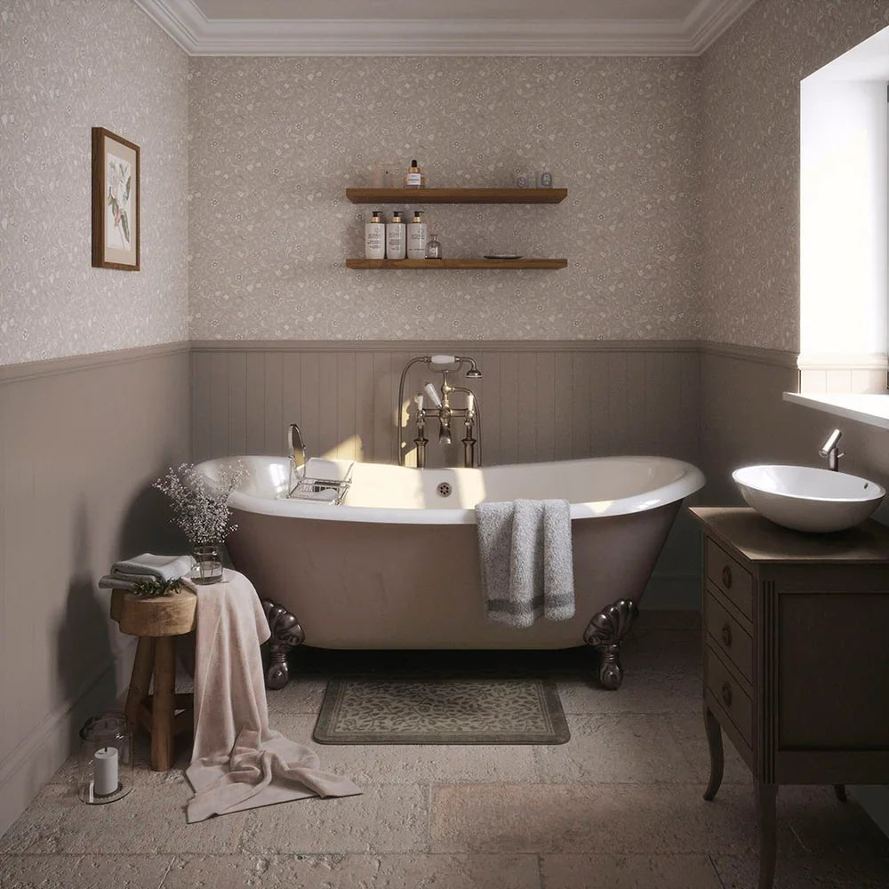 Rosehill Cottage Wallpaper - Vintage Cream and Linen on Moon Grey - LAN100063 - Lucie Annabel - Premier Wallcovering