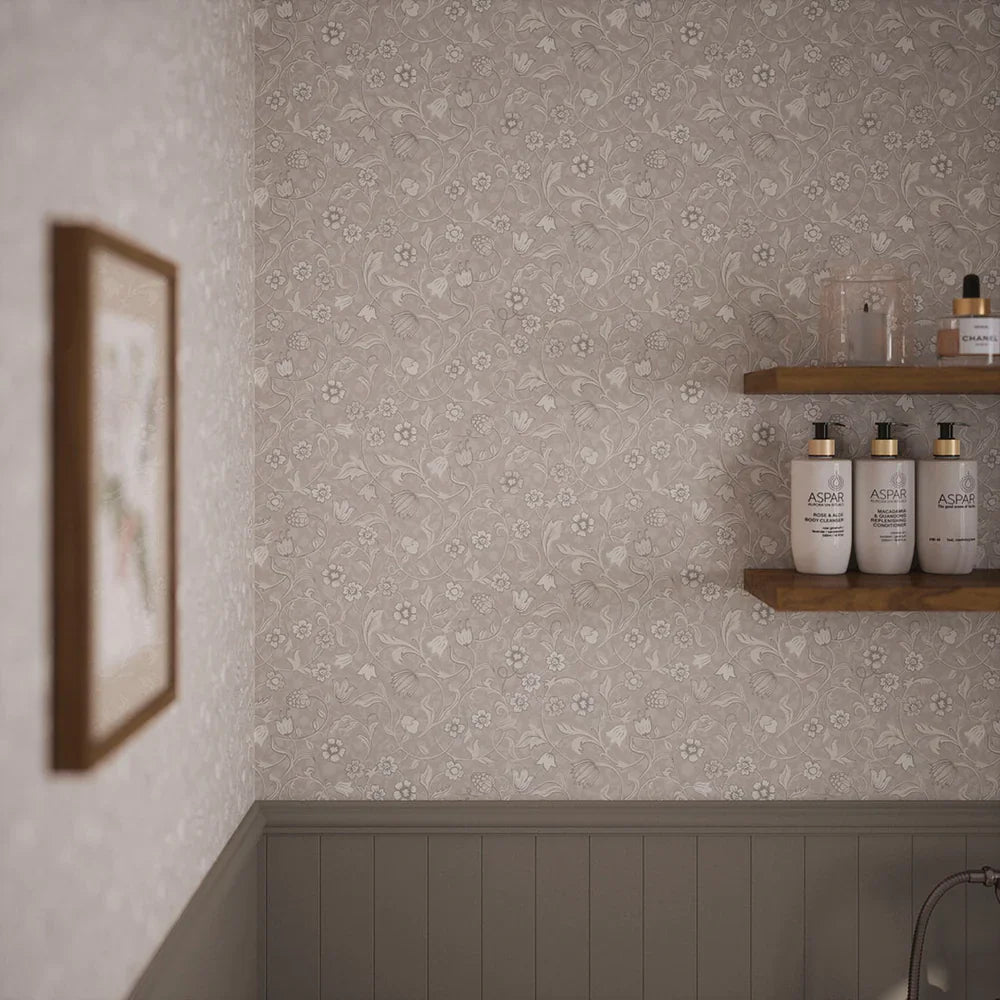 Rosehill Cottage Wallpaper - Vintage Cream and Linen on Moon Grey - LAN100063 - Lucie Annabel - Premier Wallcovering