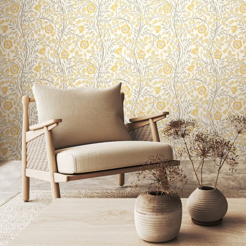 Rosehip Trail Wallpaper - Warm Natural - Hoopla Walls - HWA1088W - Premier Wallcovering