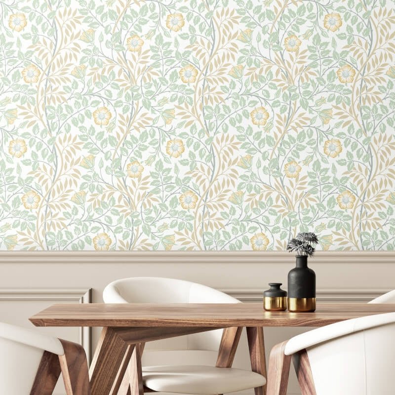 Rosehip Trail Wallpaper - Soft Mint - Hoopla Walls - HWA1090W - Premier Wallcovering