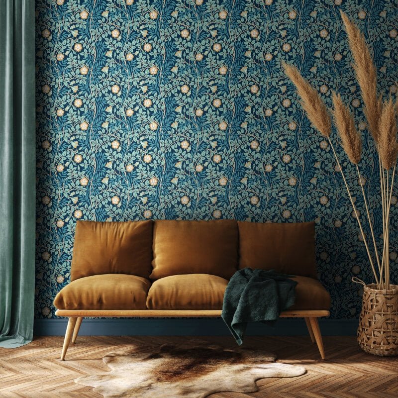 Rosehip Trail Wallpaper - Navy Blue - Hoopla Walls - HWA1097W - Premier Wallcovering