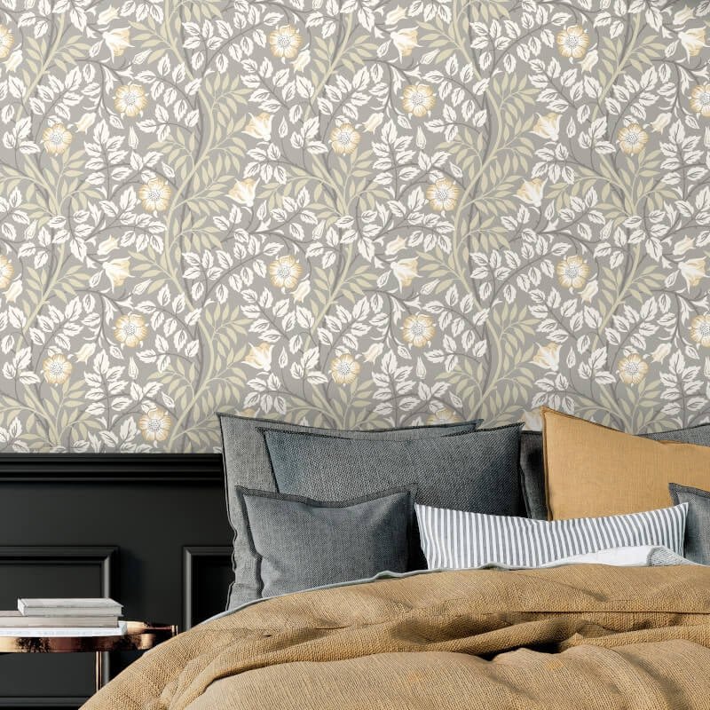 Rosehip Trail Wallpaper - Grey/Stone - Hoopla Walls - HWA1093W - Premier Wallcovering
