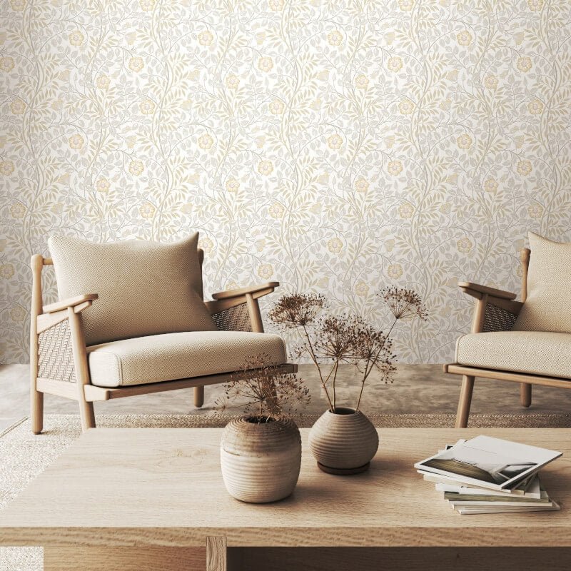 Rosehip Trail Wallpaper - Natural Stone - Hoopla Walls - HWA1089W - Premier Wallcovering