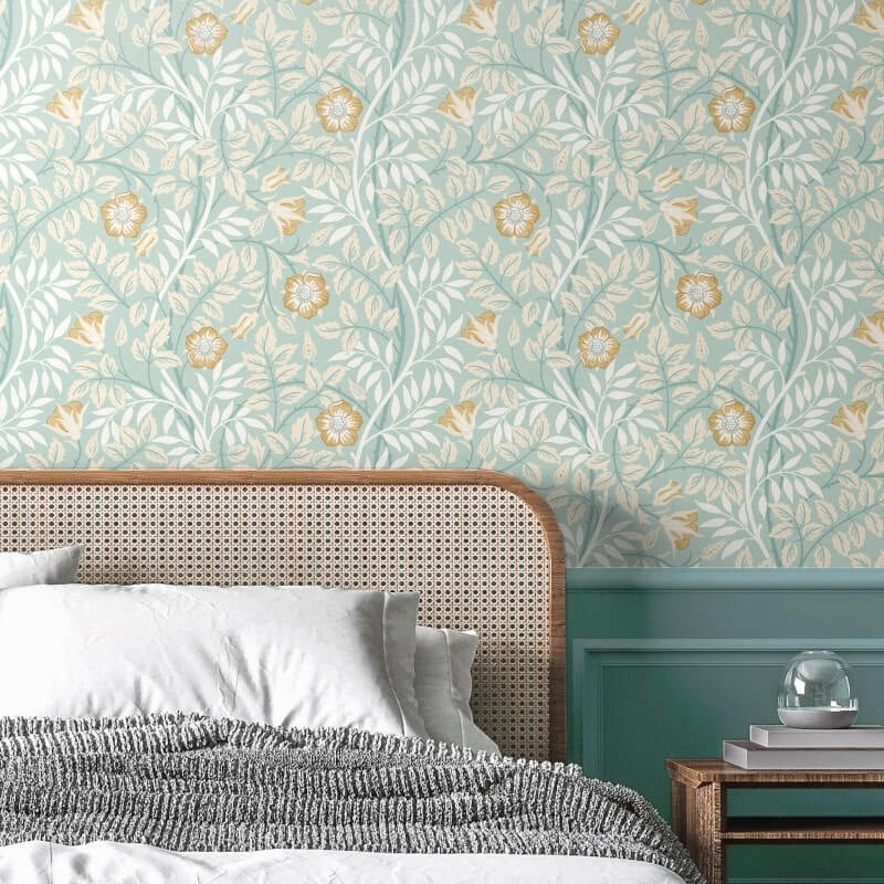 Rosehip Trail Wallpaper - Seafoam - Hoopla Walls - HWA1091W - Premier Wallcovering
