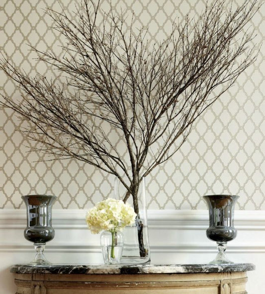 Rothbury Trellis Wallpaper - Linen - Thibaut - T1816 - Premier Wallcovering
