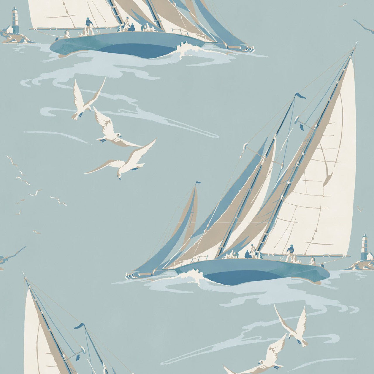 Round The Island Wallpaper - Blue - Mulberry Home - FG094/H101 - Premier Wallcovering