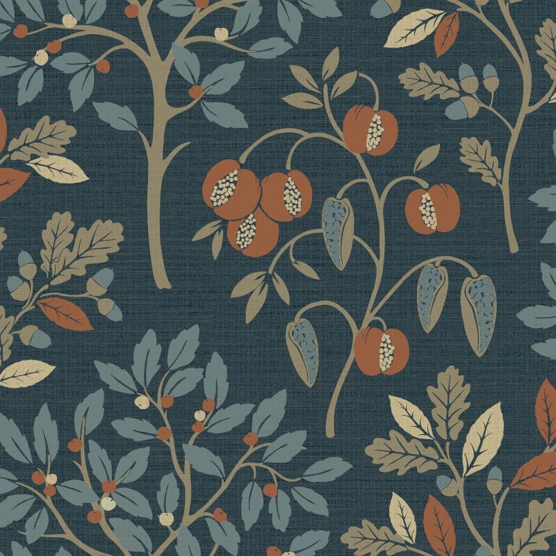Rowan Autumn Trees Metallic Wallpaper - Navy - Crown - M1761 - Premier Wallcovering