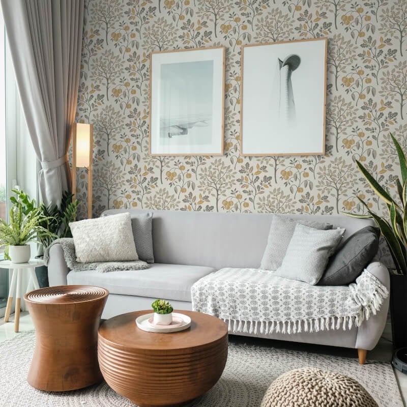Rowan Autumn Trees Metallic Wallpaper - Natural - Crown - M1760 - Premier Wallcovering