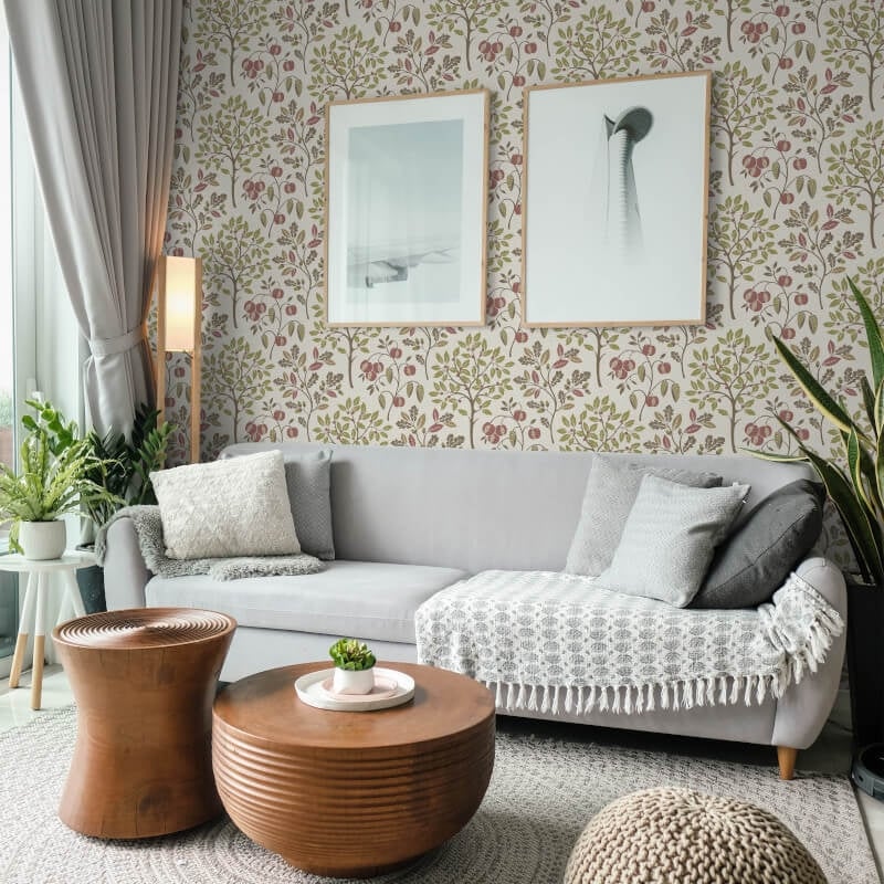 Rowan Autumn Trees Metallic Wallpaper - Olive - Crown - M1762 - Premier Wallcovering