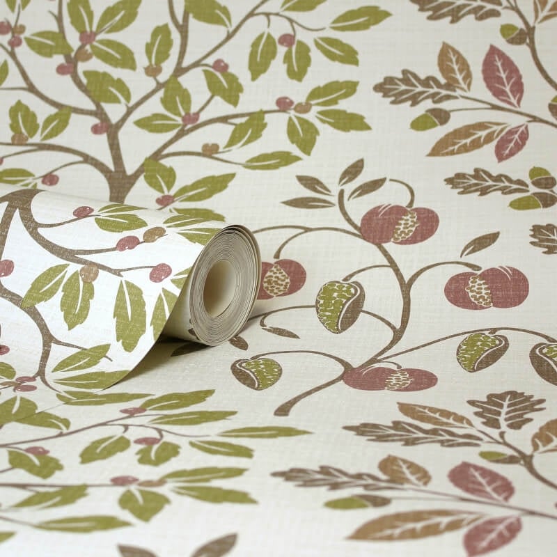 Rowan Autumn Trees Metallic Wallpaper - Olive - Crown - M1762 - Premier Wallcovering