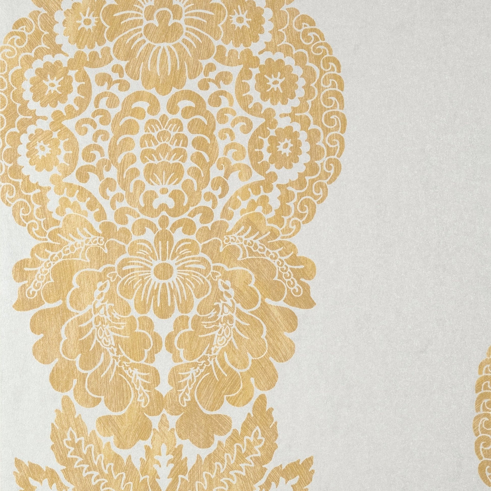 Rowan Damask Wallpaper - Metallic Gold on Silver - Thibaut - T89131 - Premier Wallcovering