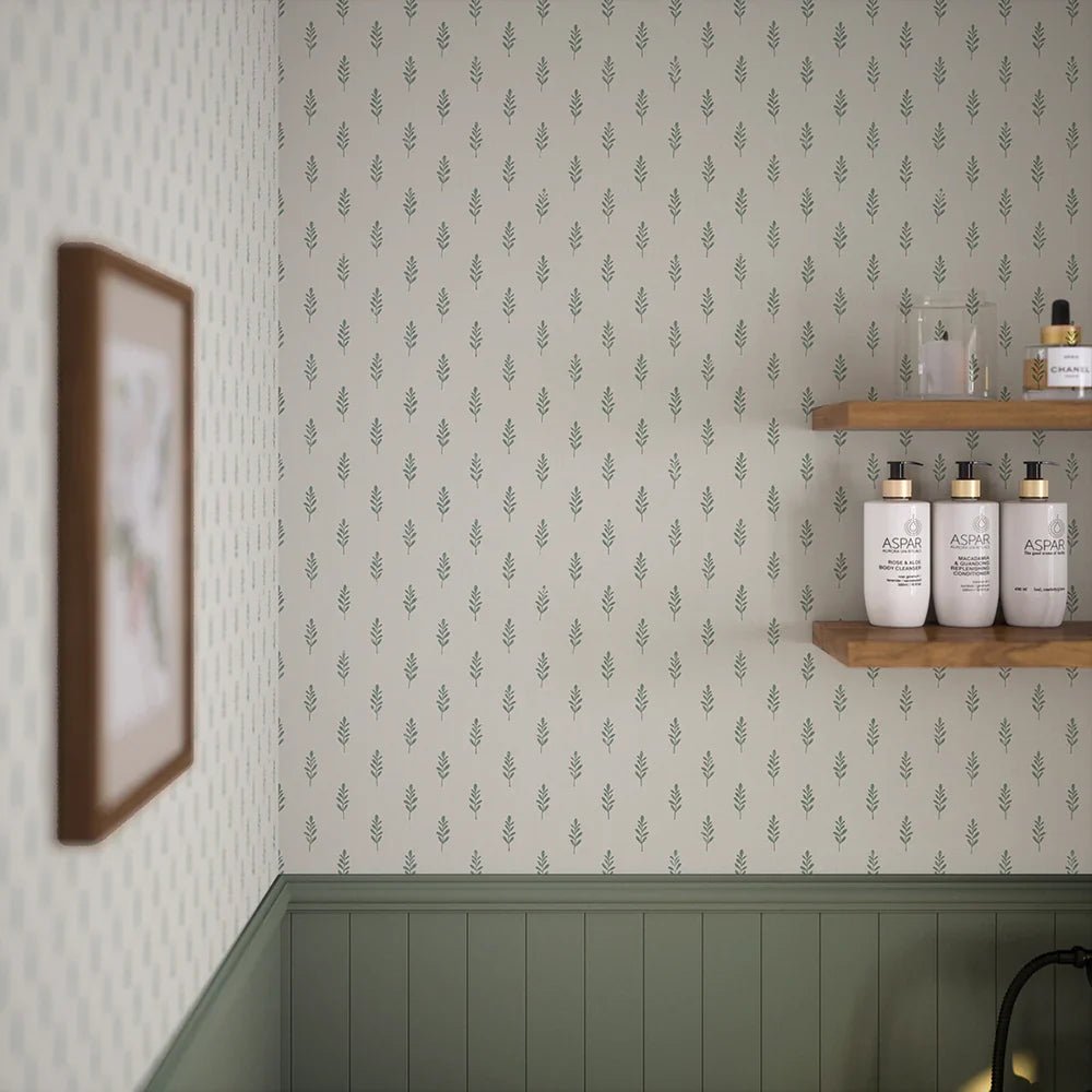 Rowan Wallpaper - Smokey Green on Cream - LAN100145 - Lucie Annabel - Premier Wallcovering