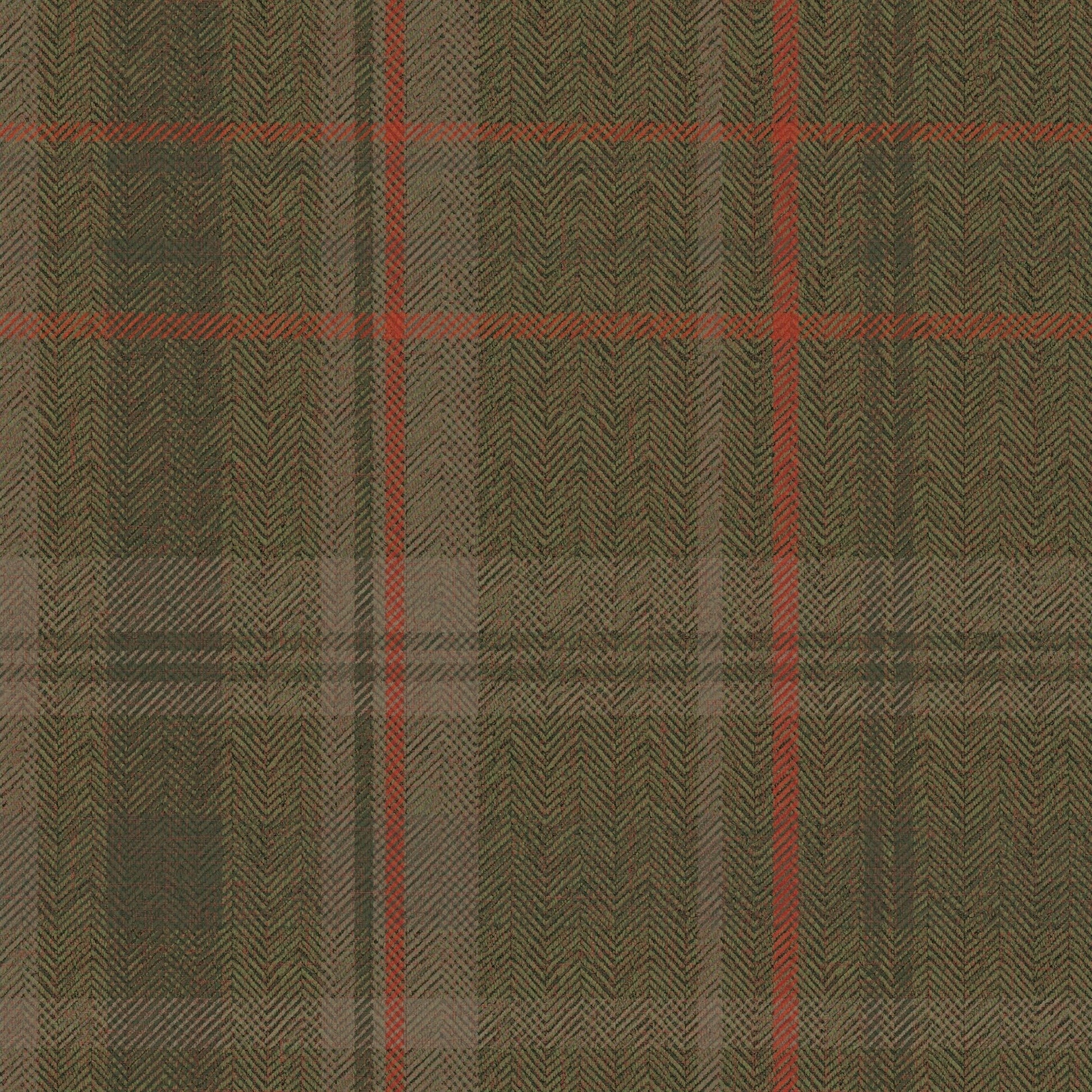Royal Herringbone Tartan Wallpaper - Bracken Green, Sage and Red - Lucie Annabel - LAN100463 - Premier Wallcovering
