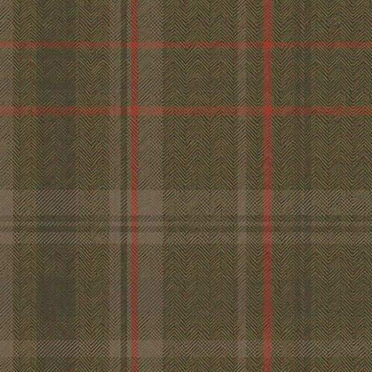 Royal Herringbone Tartan Wallpaper - Bracken Green, Sage and Red - Lucie Annabel - LAN100463 - Premier Wallcovering