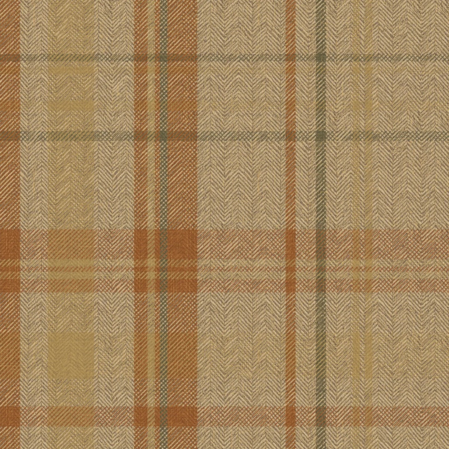 Royal Herringbone Tartan Wallpaper - Caramel, Hazelnut and Green - Lucie Annabel - LAN100460 - Premier Wallcovering