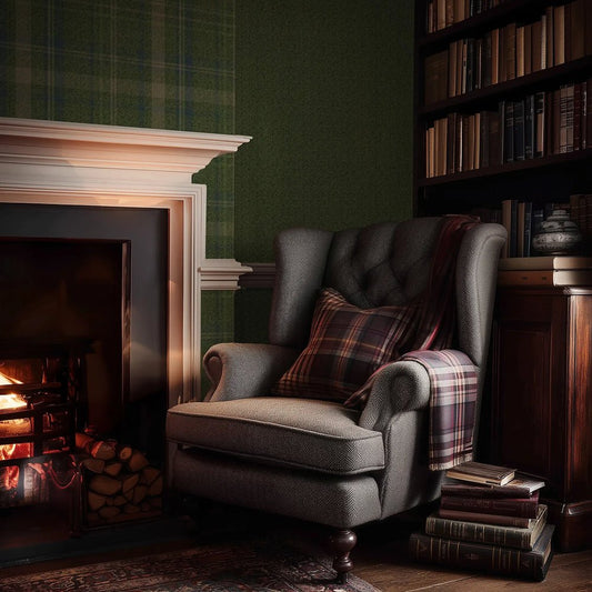 Royal Herringbone Tartan Wallpaper - Green, Navy and Lime - Lucie Annabel - LAN100461 - Premier Wallcovering