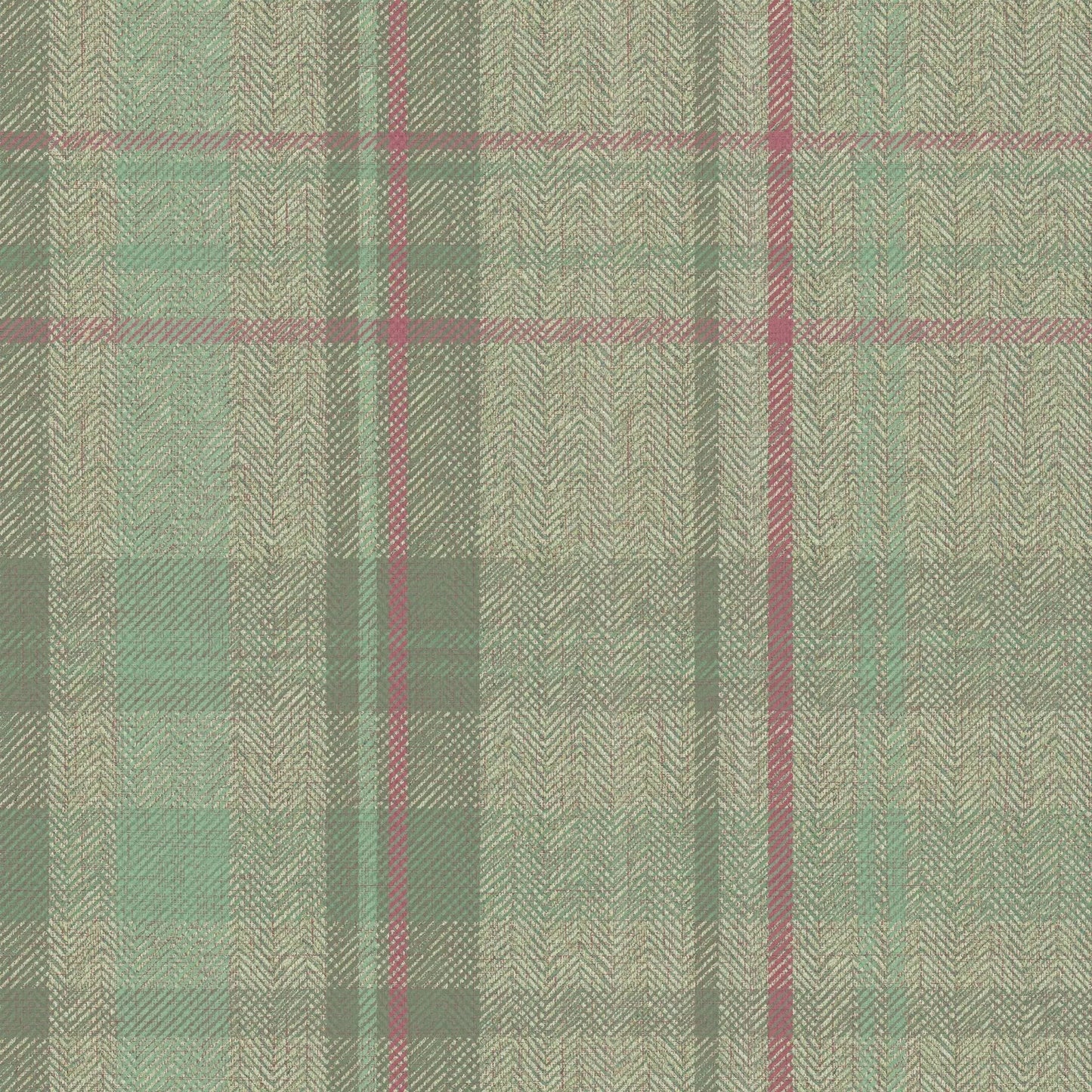 Royal Herringbone Tartan Wallpaper - Mint, Green and Berry - Lucie Annabel - LAN100459 - Premier Wallcovering