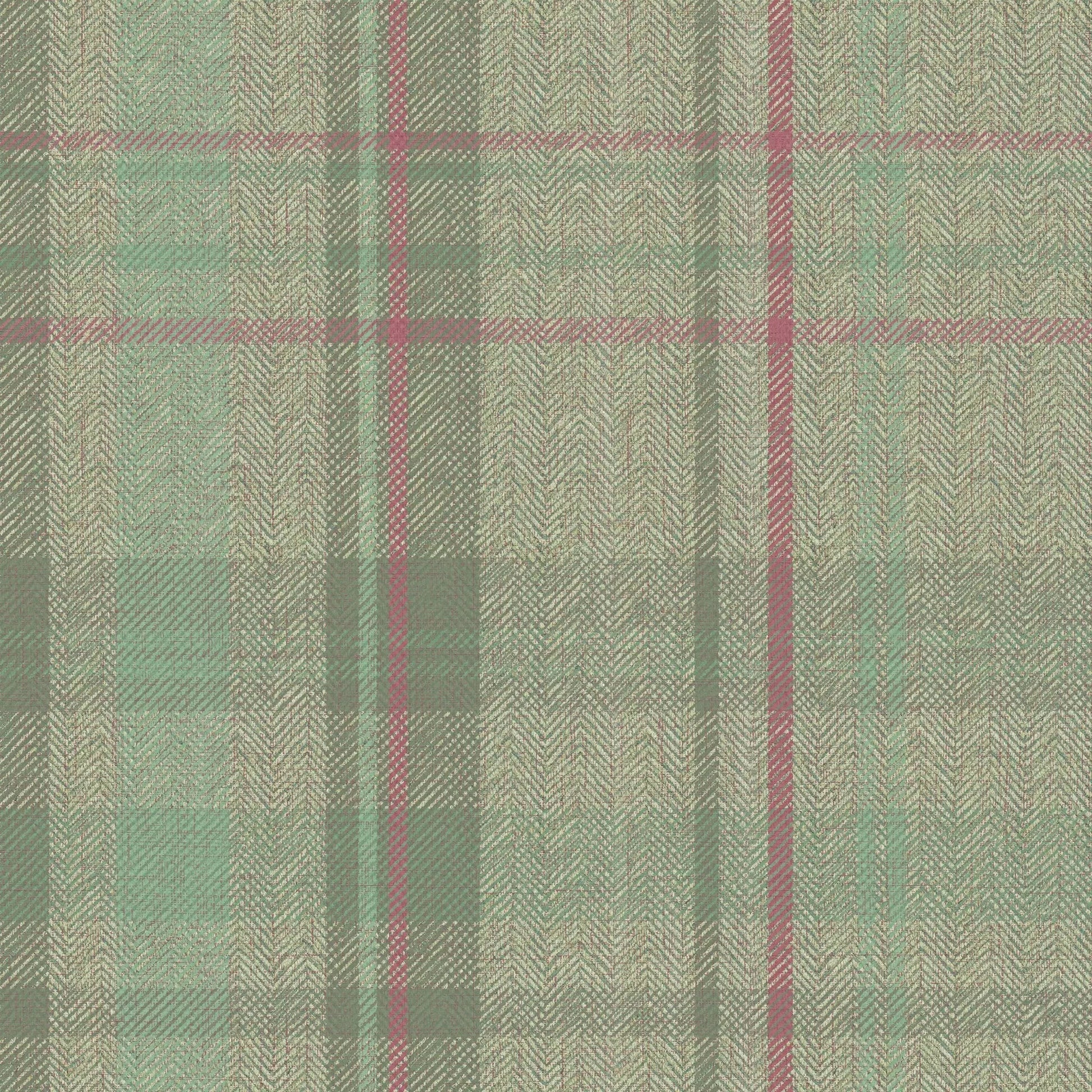 Royal Herringbone Tartan Wallpaper - Mint, Green and Berry - Lucie Annabel - LAN100459 - Premier Wallcovering