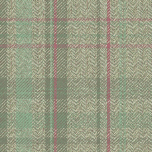 Royal Herringbone Tartan Wallpaper - Mint, Green and Berry - Lucie Annabel - LAN100459 - Premier Wallcovering