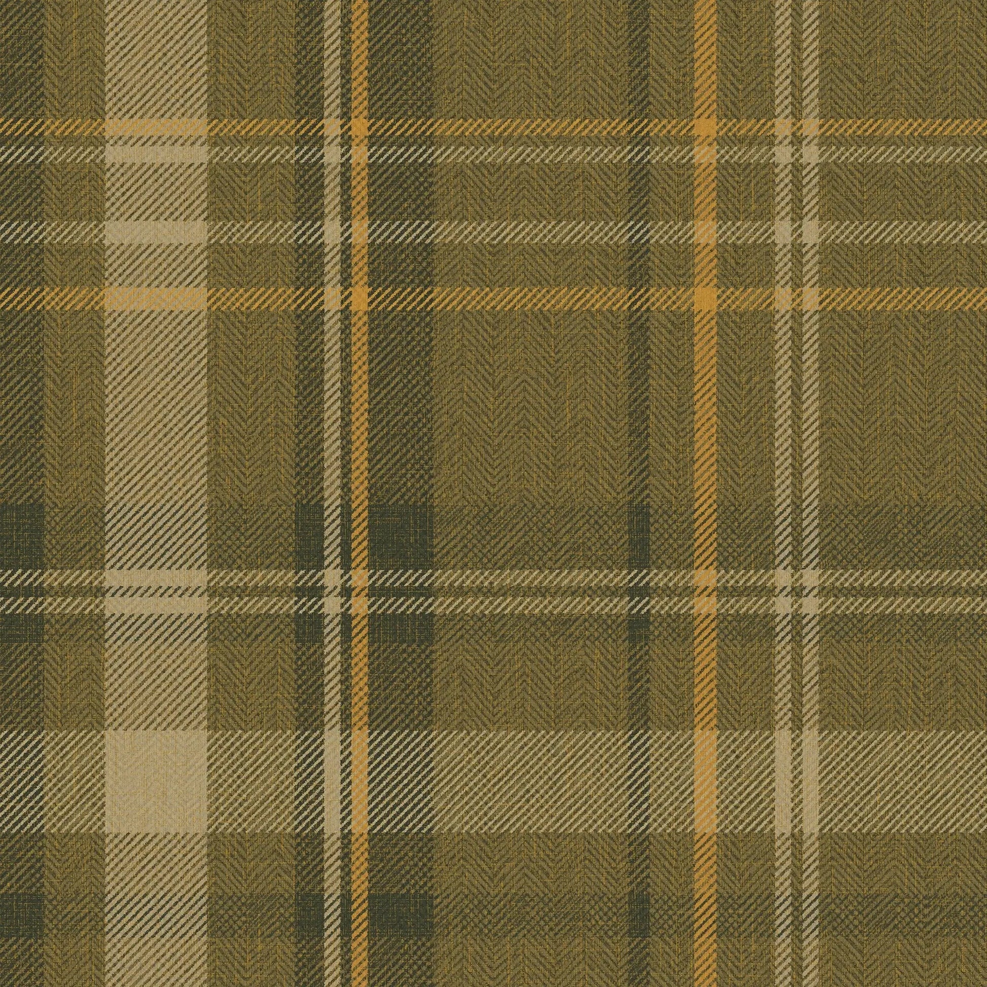 Royal Herringbone Tartan Wallpaper - Rich Olive, Ochre and Mustard - Lucie Annabel - LAN100464 - Premier Wallcovering